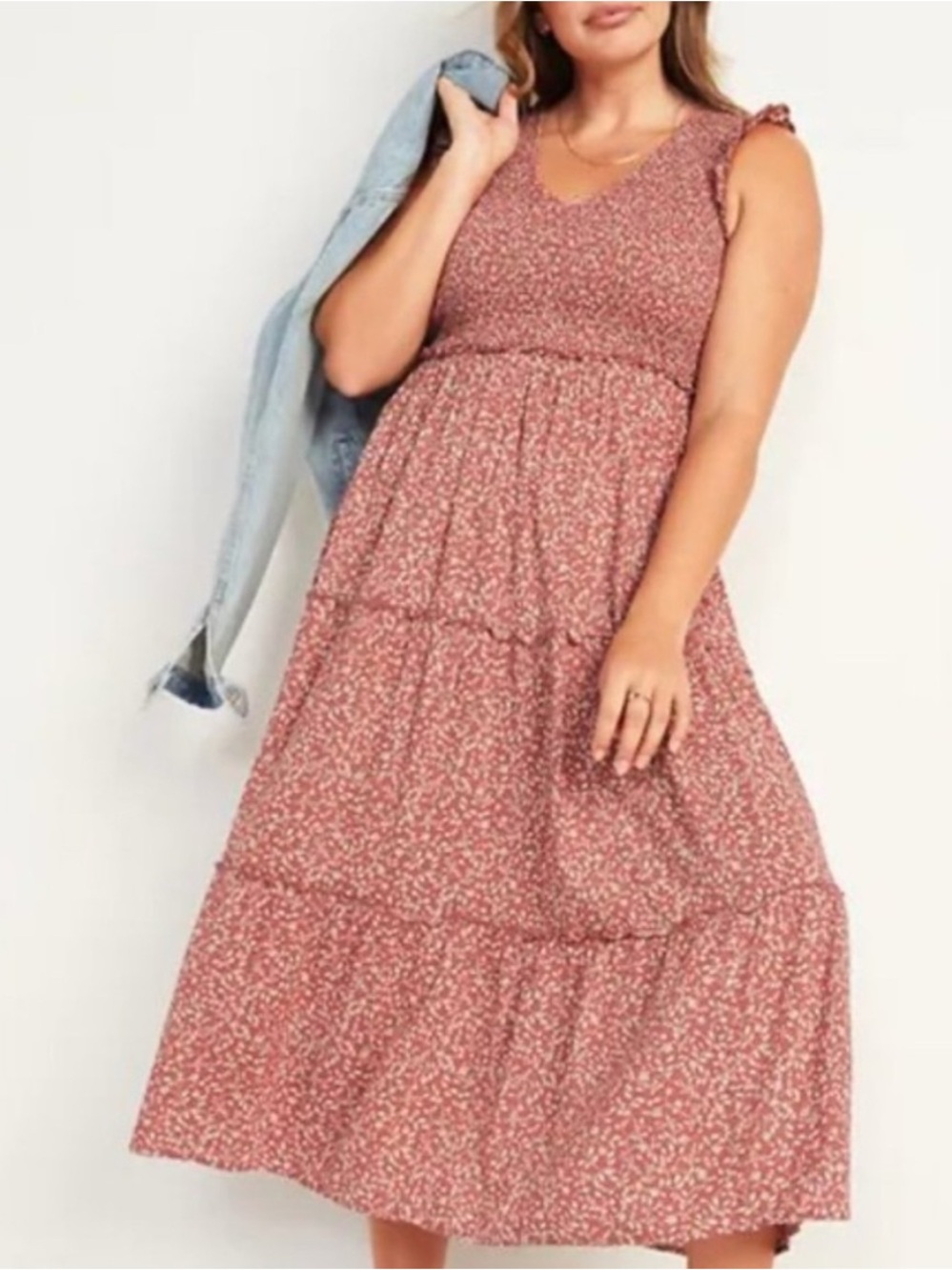 Old Navy Pink Floral Tiered Midi Dress
